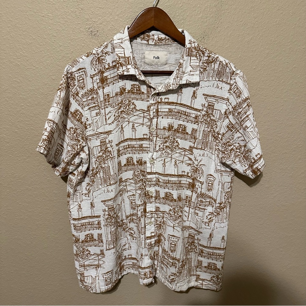 Folk Clothing Men’s Plate Short Sleeve Tan Button Up Shirt